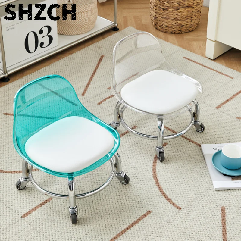 Household Backrest Low Stool with Wheels, Toddler Roller Skating Chair, Stylish Small Chair for Kids' Use Kids’ Rolling