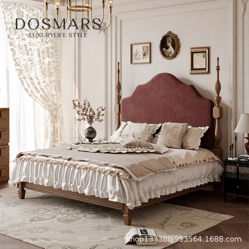 Retro all solid wood ash wood beech double bed 1.85m American high PC and console game bed furniture