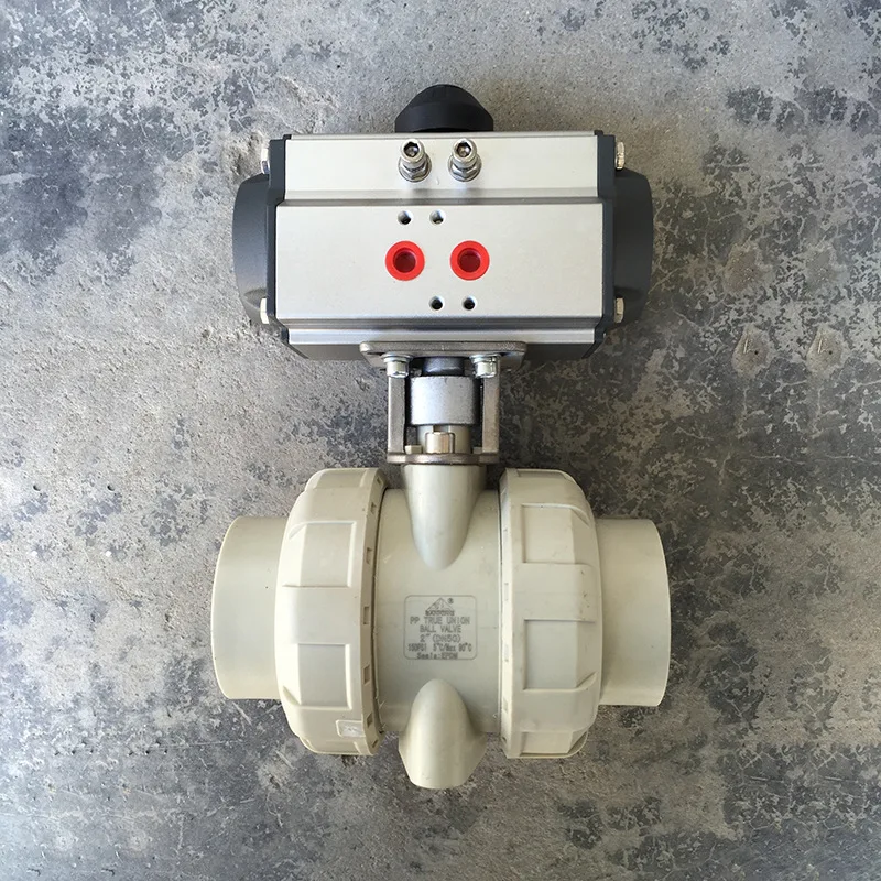 PPR plastic especially connecting pneumatic ball valve, sealed high temperature two-way ball valve, pneumatic PP ball valve
