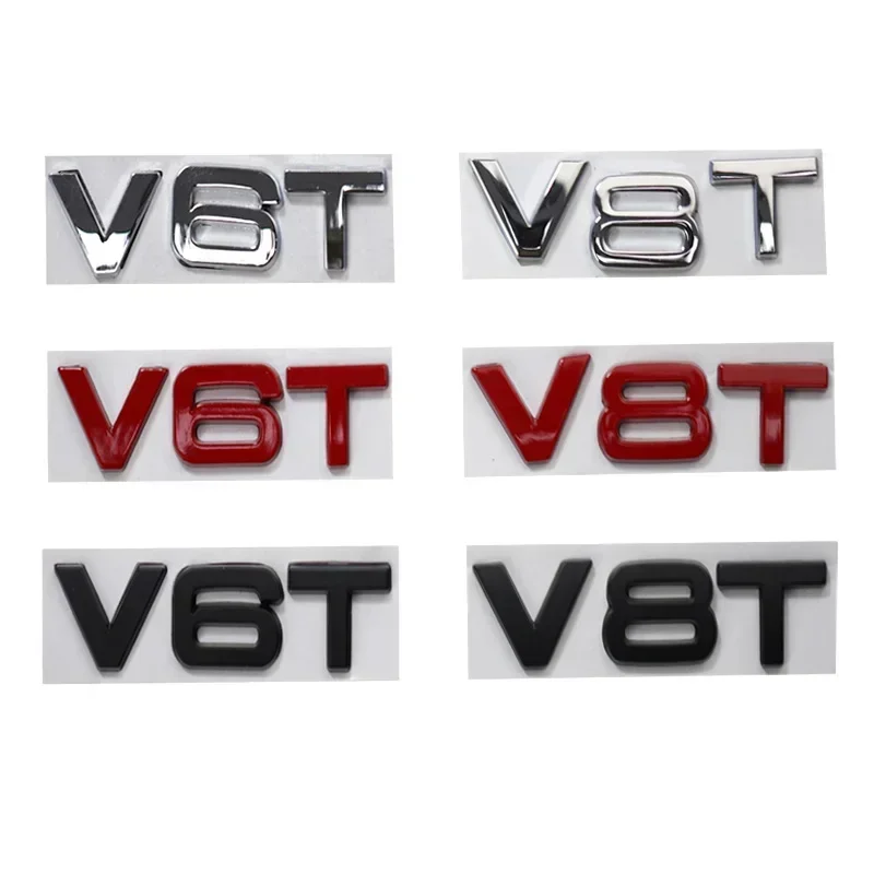 Metal V6T V8T Logo Car Body Trunk Emblem Letter Sticker Auto Rear Badge Decal for Audi A4L A6L S7 Q5 Q3 Exterior Accessories