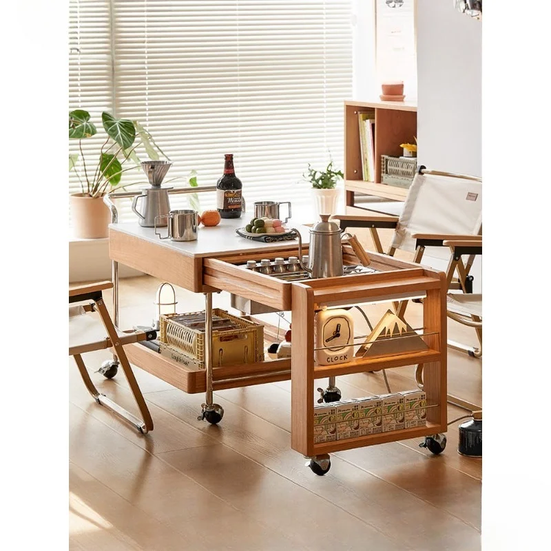 Furniture Country Coffee Table Cherry Wood Movable Stove To Make Tea Solid Wood Tea Cabinet Retractable Tea