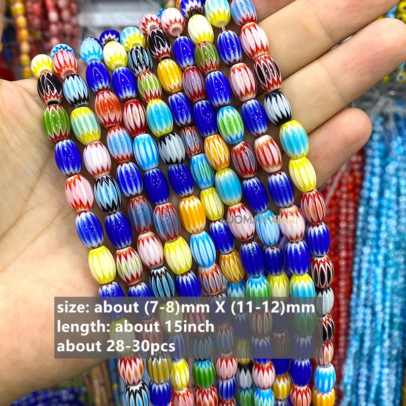Großhandel 8x12mm Ovale Handgefertigte Farbige Lampwork-Abstandsperlen für Schmuckherstellung DIY Armband Charms Zubehör 15'' – Detail 2