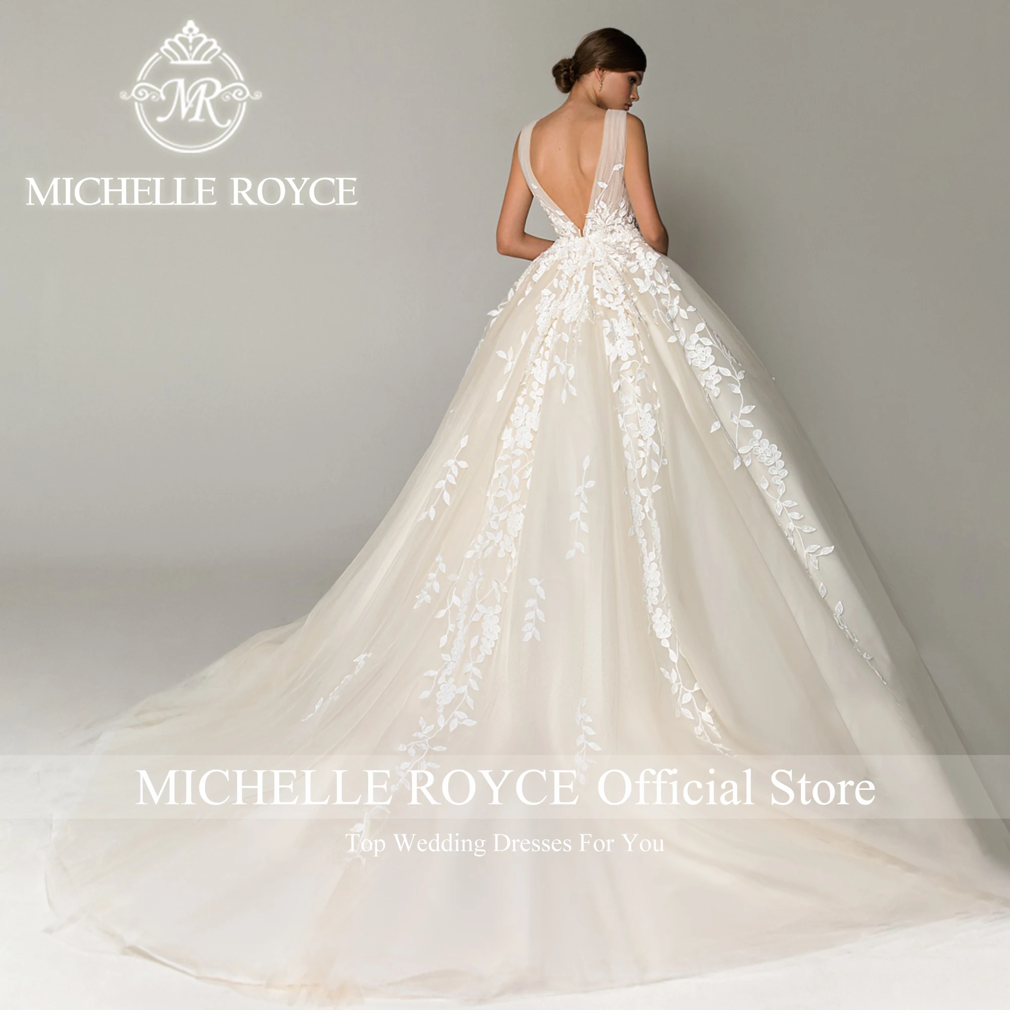 Michelle Royce Deep V-neck Wedding Dresses For Women 2024 Appliques Backless Lace Sexy Wedding Gown For Bride Vestido De Noiva