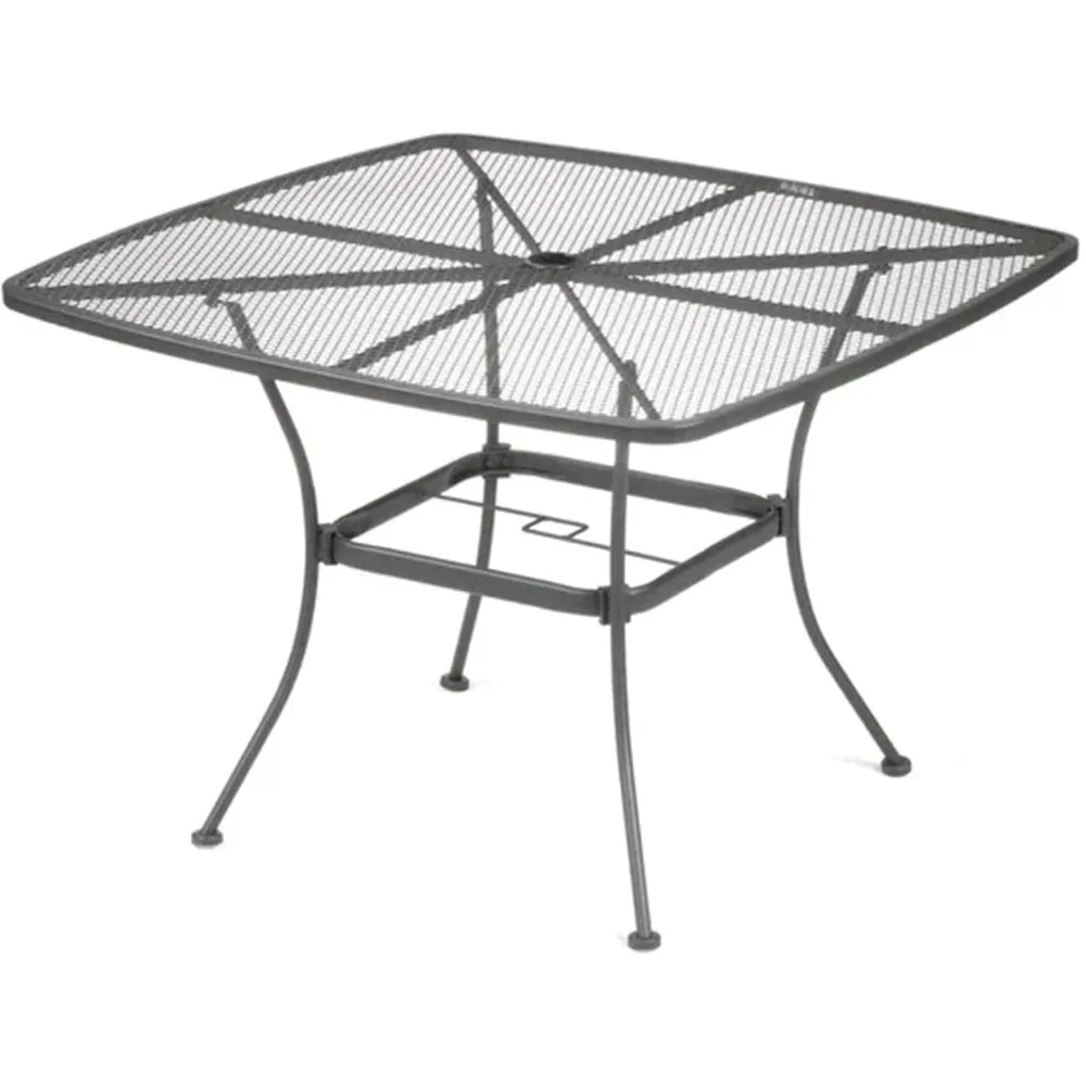 Contemporary 42 Inch Outdoor Steel Mesh Square Top Bistro Style Patio Dining Table with Tapered Legs, Black