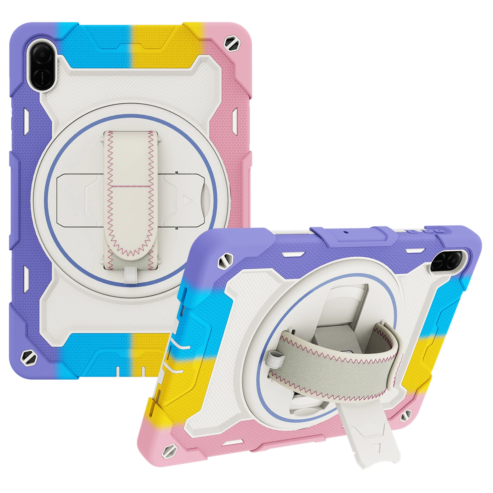 

For Honor Pad X9 / X8a Case Kickstand Hand Strap PC + Silicone Tablet Cover - Colorful Pink