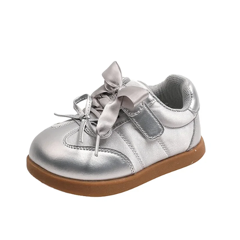 Baskets en cuir avec nœud papillon pour filles, chaussures décontractées pour enfants, chaussures d'automne pour tout-petits, mode non ald, EU 22-30, nouveau, 2024