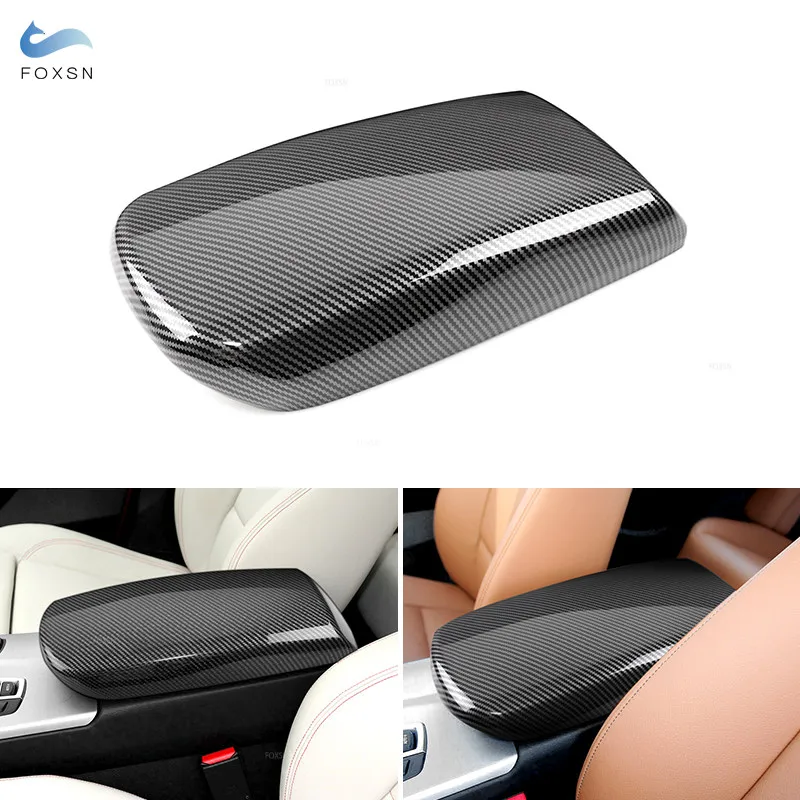 Car-styling ABS Carbon Fiber Texture Center Control Armrest Storage Box Cover Trim For BMW X3 X4 F25 F26 2011 - 2015 2016 2017