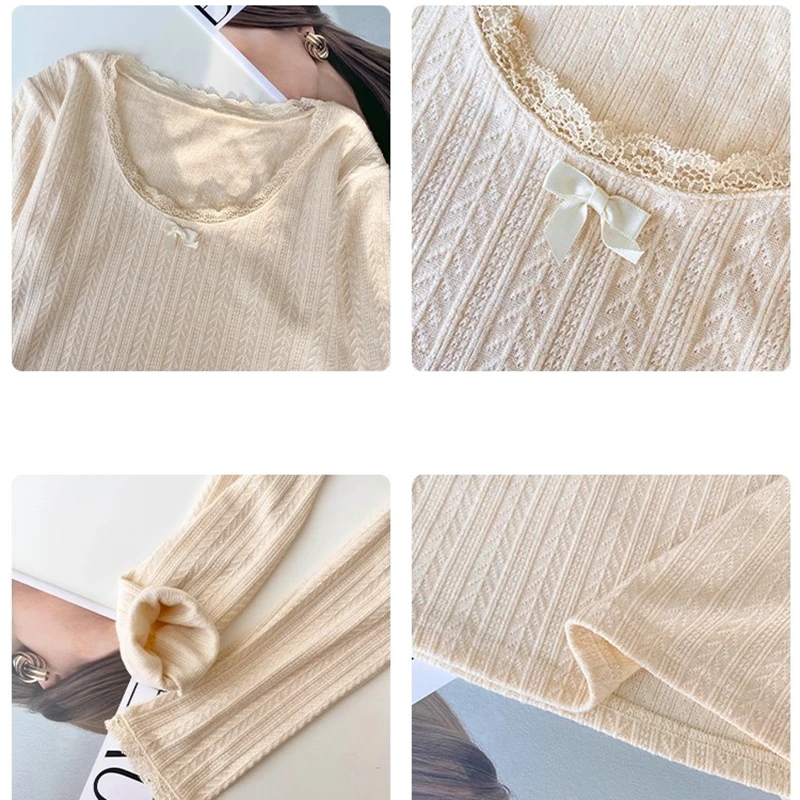 Uroczy sweter damski z dzianiny z kokardą, jesienno-zimowy, modny, z koronkowymi wstawkami, dekolt okrągły, długi rękaw, dopasowany, krótki top.