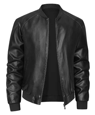 

Men's Stylish Black Pu Leather Jacket - Casual Baseball Collar, Zip-Up Front with Pockets, Loose Fit, Machine Washable, Ideal for Casual Wear.