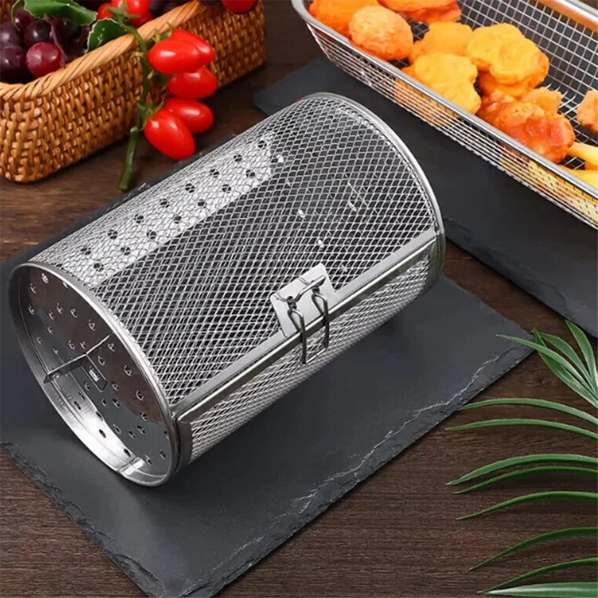 A20M Stainless Steel Grill Rotisserie Oven for Kitchen Fry Basket Coffee Bean Grilled Cage Drum Rack Air Fryer Accessories