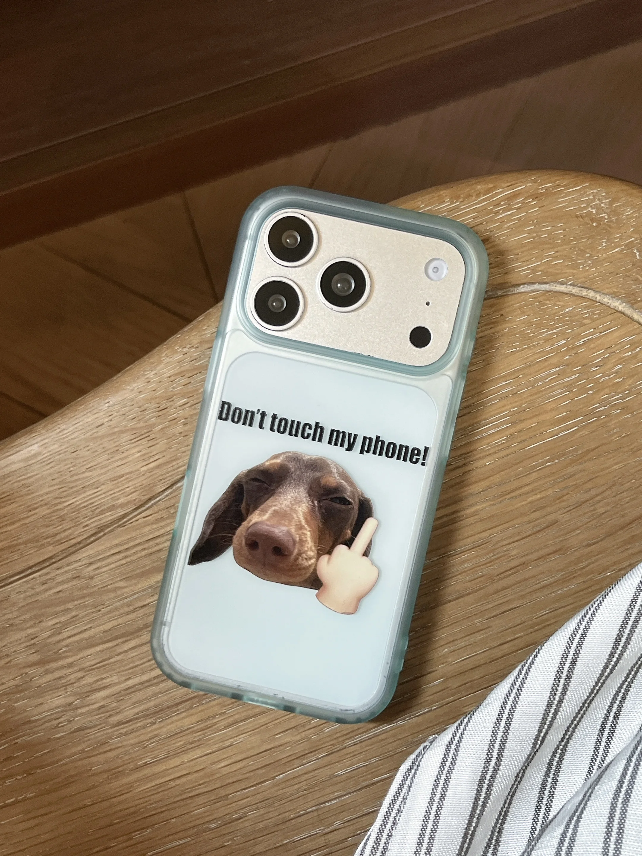 Light Mint Transparent Frame Funny Middle Finger Dachshund Phone Case for iPhone 17 16 15 14 11 12 13 Pro Max Plus Back Cover