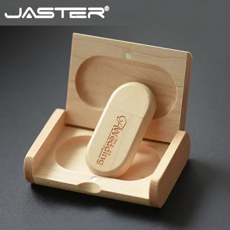 JASTER Free Custo Logo Wooden Box USB Flash Drive 128GB Personal Logo Wedding Gift Memory Stick 64GB Wood Pendrive 32GB U disk