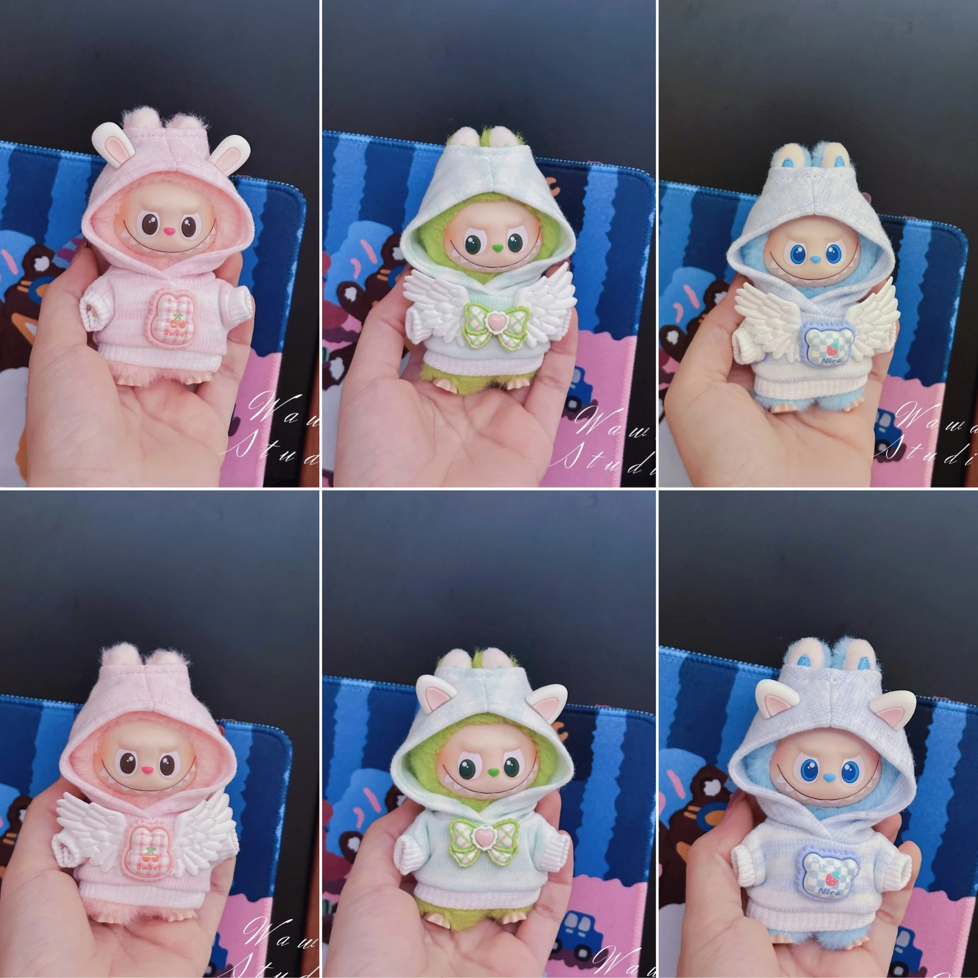 

New Doll Outfit For 4th Gen Mini LABUBU 4.0 Pin For Love Series 10cm Striped Hoodie With Angel Wings – Multi-Color Options