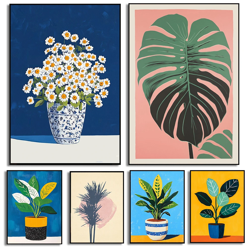 Modern Floral Art Poster Botanical Prints Canvas Still Life Painting Wall Art Pictures Home Living Room Boho Floral Decoratio