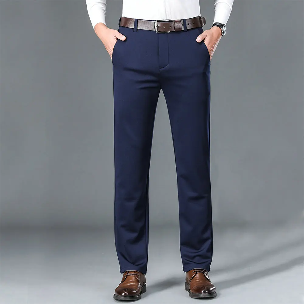 Men Anti-Wrinkle Trousers Business Casual Lightweight Elastic Polyester Dress Pants  5 Classic Colors 10+ Sizes Trouser 2025
