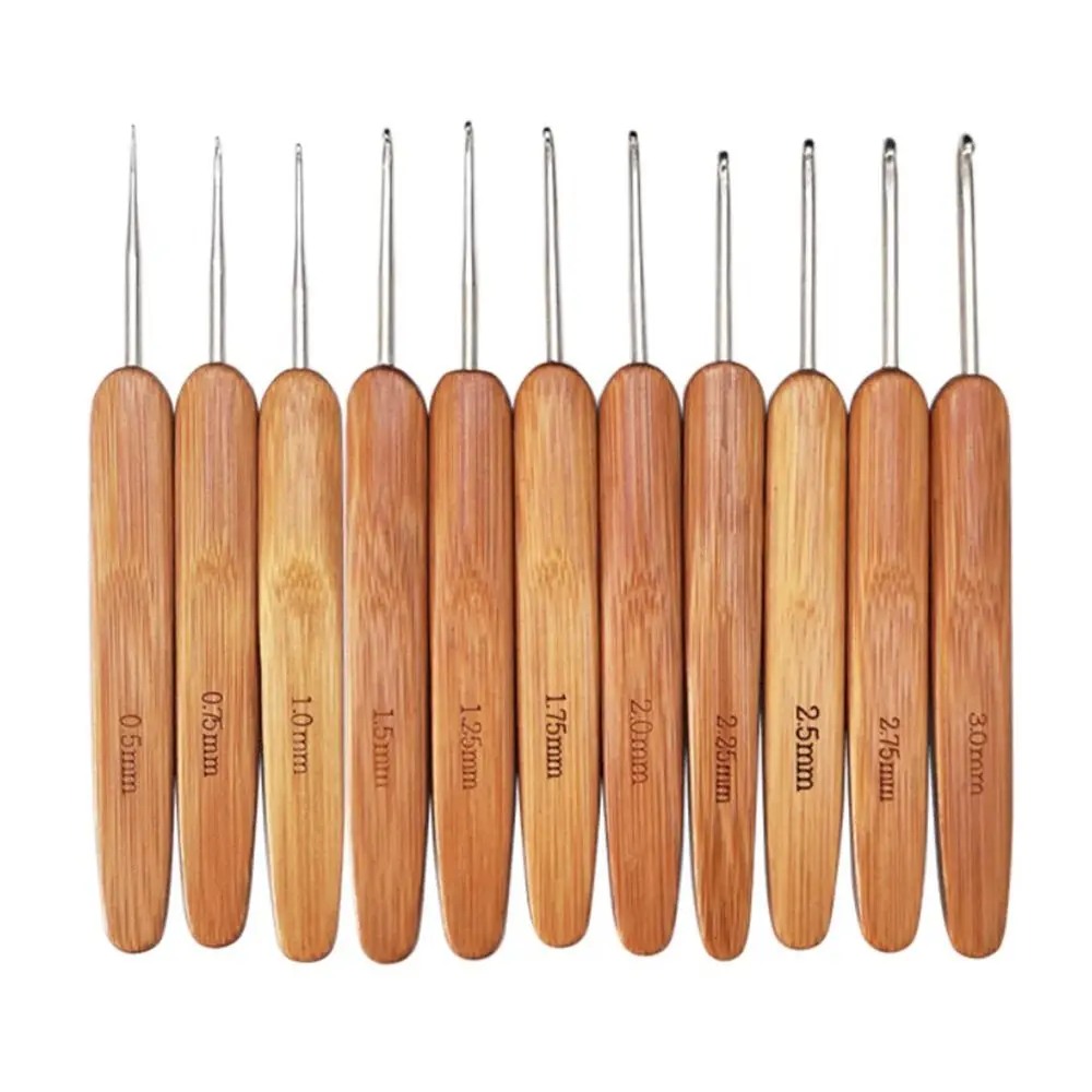 New Bamboo Wooden Crochet Hooks Small Size Long Bamboo Handle Crochet Yarn Weave Tool Blanket Shawl