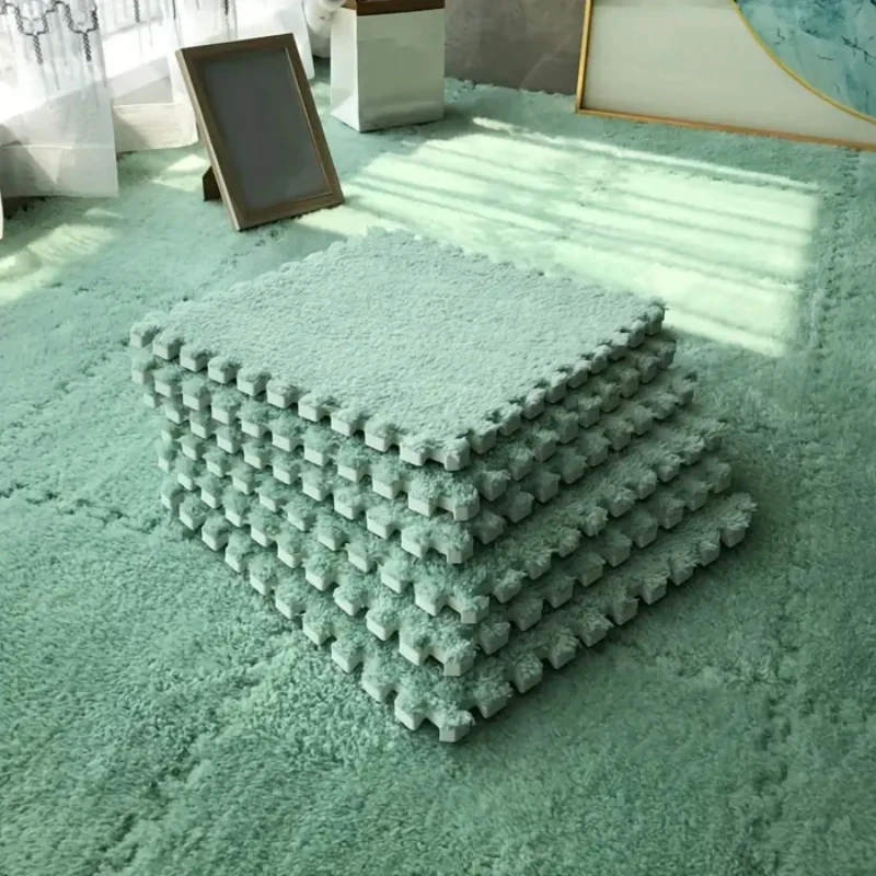 NONE 4/12 Stück Plüsch-Puzzle-Schaum-Bodenmatte, weich, flauschig, ineinandergreifend, quadratische Schaumstofffliesen, Teppiche für Wohnzimmer, Schlafzimmer, Dekoration 8