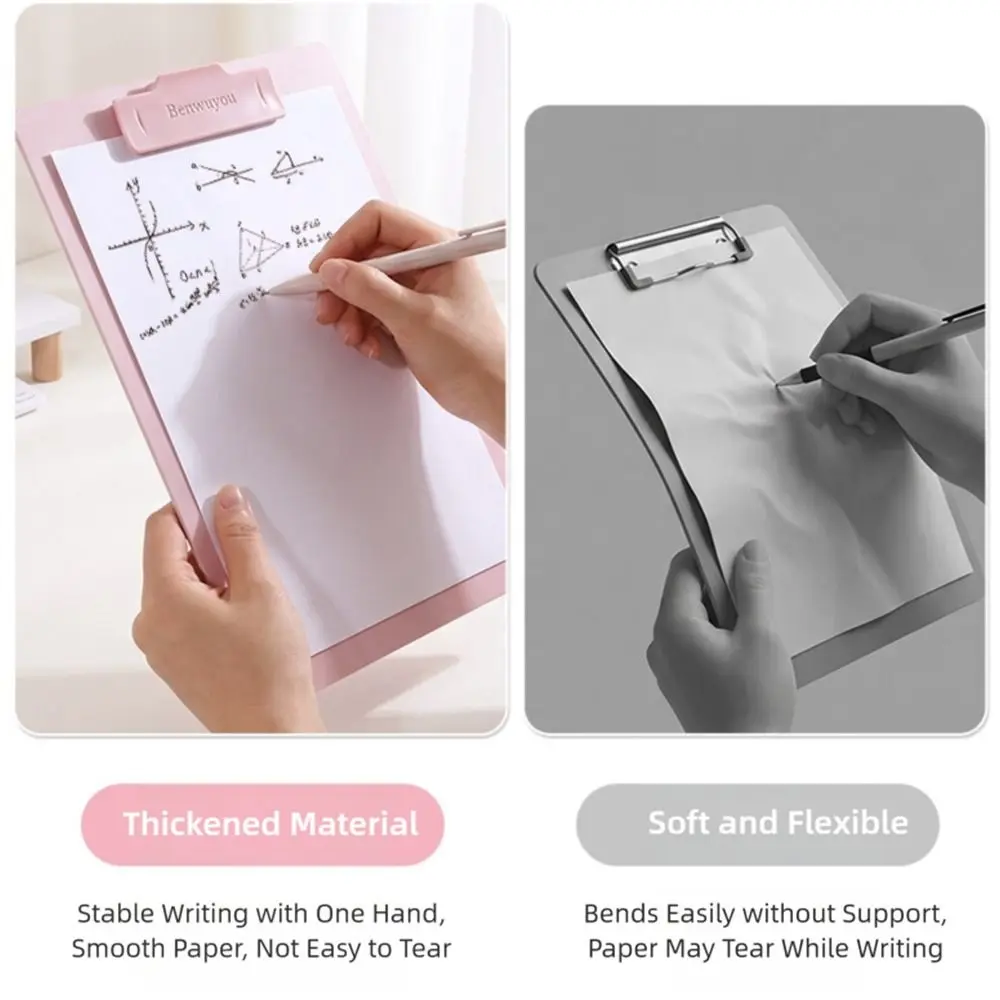 Durable PP A4 Clipboard with Pen Slot Waterproof Board Clip Morandi Color Document Holder School Office