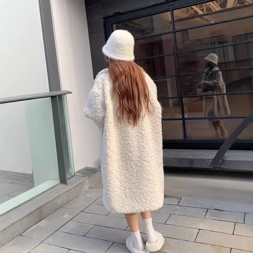 Halflange jas dames nepbontjassen lamswollen jassen kraagvorm dikke Y2k streetwear jas bovenkleding herfst winter