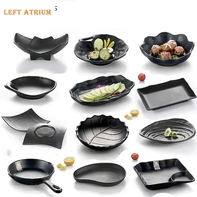 Black Not Easily Broken Melamine Salad Plate Plastic Japanese Barbecue Plate Dinner Plates Kitchen Accessories HQ367