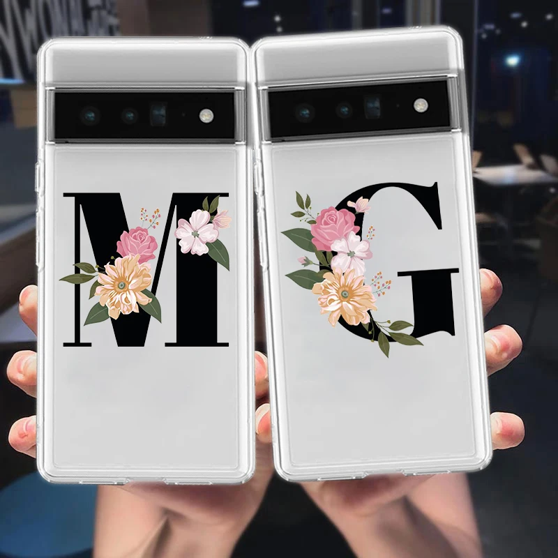 Flower Letters S Phone Case For Google Pixel 9 Pro XL 8 7 6 Pro 8A 7A 6A 5 4 5A 4A 3A XL 5G Silicone Shockproof Soft Clear Cover