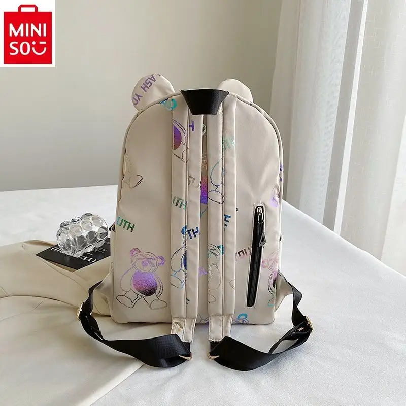 MINISO Disney Trendy Mickey New Doll Women\'s Vintage High Quality Letter Printing Multi functional Versatile Fashion Backpack