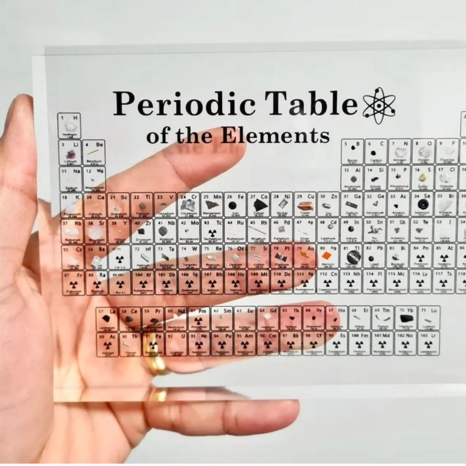 Acrylic Periodic Table with Elements Desk Display with Real Elements Kids Teaching Gifts Chemical Element Home Materials Craft