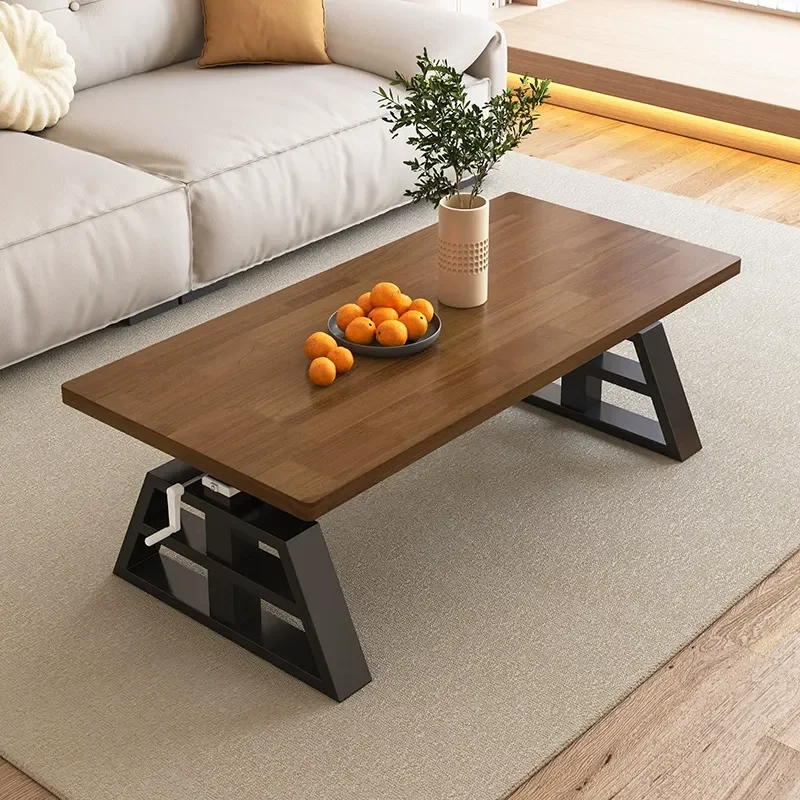 Solid Wood Hand-Crank Lift Coffee Table – 2-in-1 Study Desk for Kids, Durable for Living Room & Small Apartment