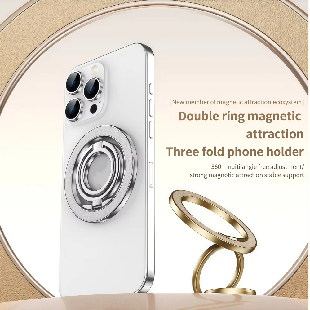 

Cell Phone Double-sided Magnetic Holder for Double Finger Ring Rotatable Folding Bracket for iPhone 17 16 15 pro Samsung