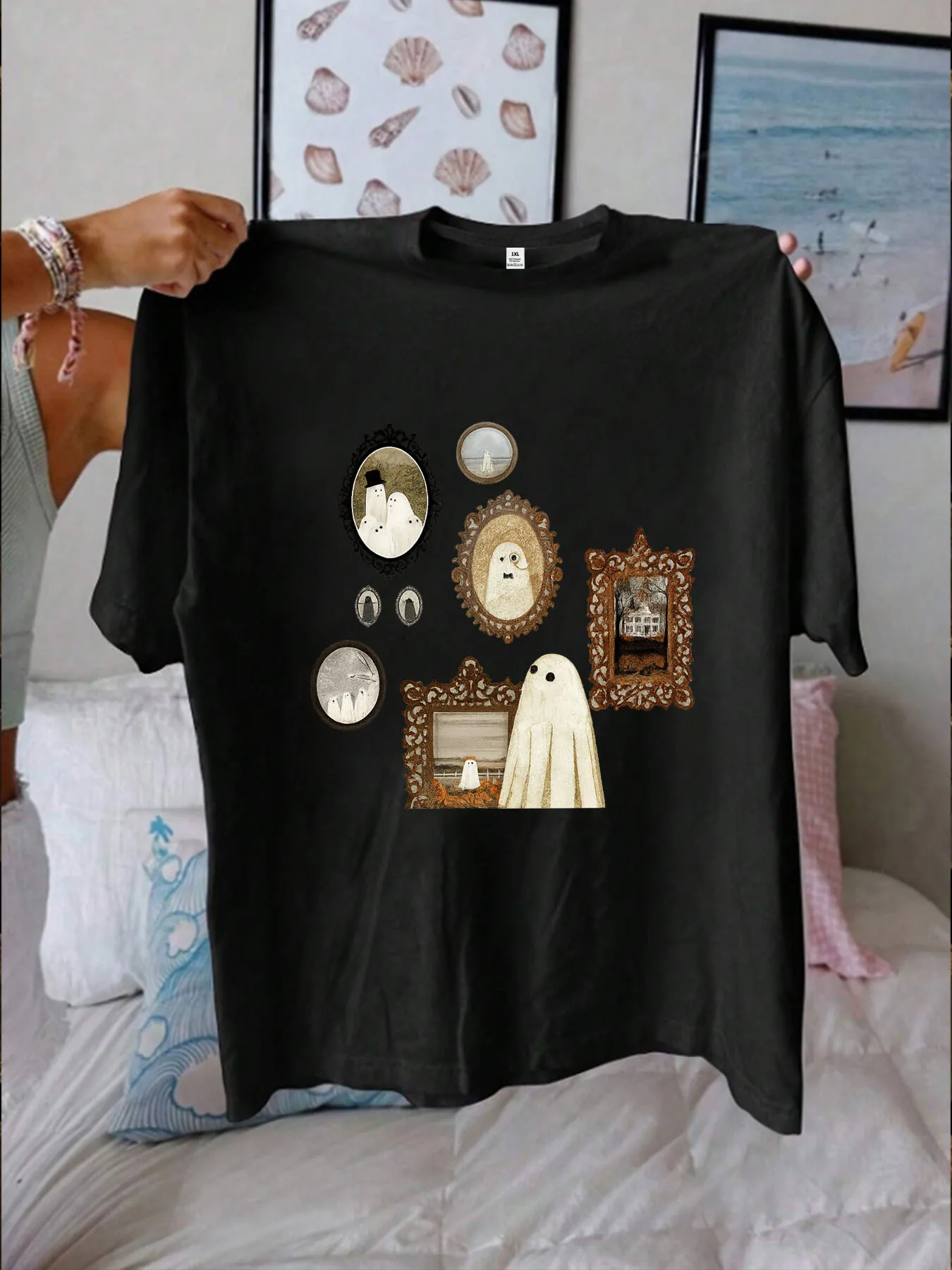 

【1011656】Женская футболка больших размеров с круглым вырезом и короткими рукавами, эластичными полурукавами и модными принтами