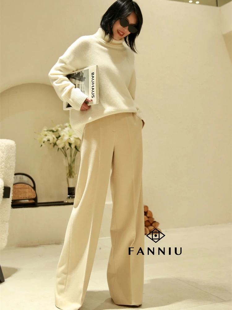 

FANNIU Autumn Winter Original Soft Warm Series Thiened Wool Women's Straight Leg Wide Leg Pants Commute Sle Color