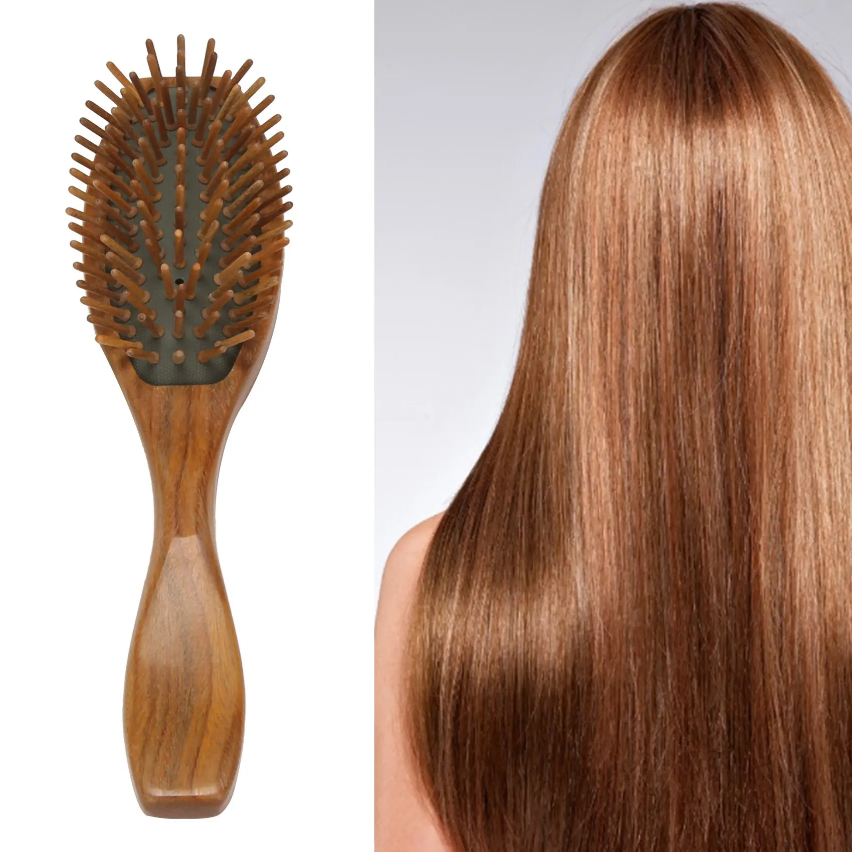 فرشاة شعر خشب الصندل AT17، مشط شعر خشبي طبيعي مصنوع يدويًا لفك تشابك الشعر مع صندوق هدايا