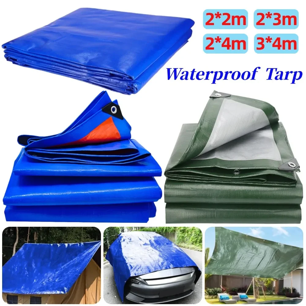 PE Rainproof Tarp Camping Tent Sunshade Cloth Portable Waterproof Awning Dust Cover Large Tarpaulin Outdoor Sunshade Sail Tarp