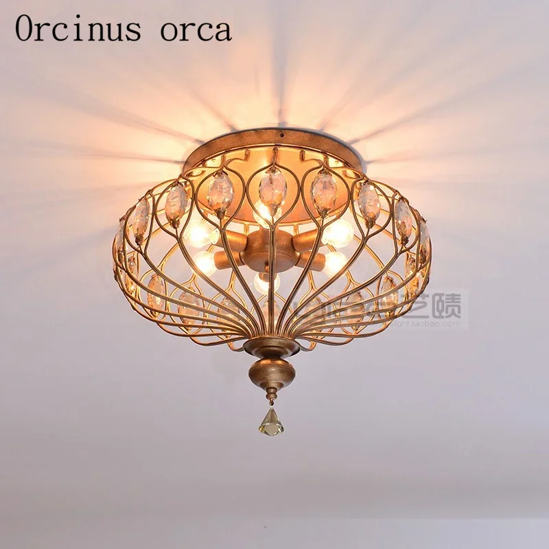 Nordic country crystal ceiling lamp living room dining room bedroom Mediterranean iron art retro ceiling lamp free shipping