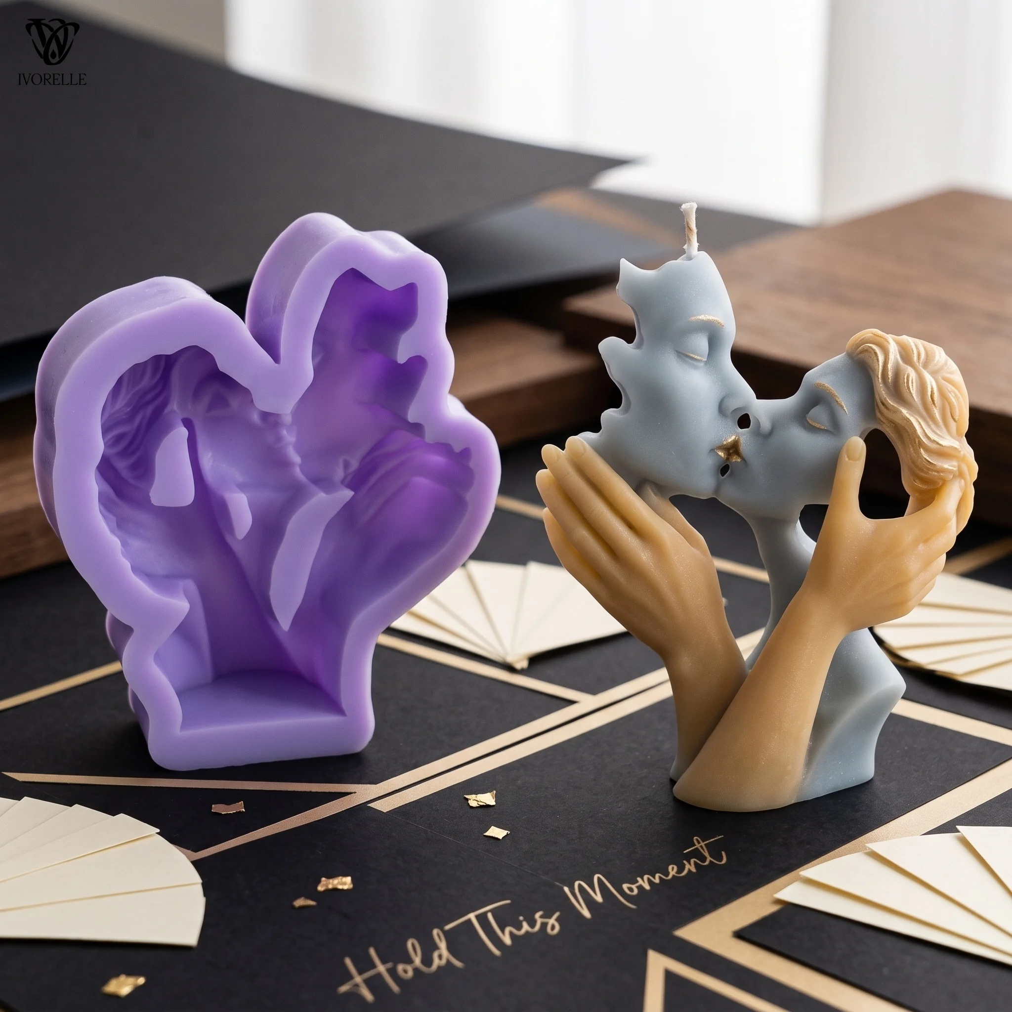 IVORELLE Kissing Couple Profiles Silicone Candle Mold Raised Hands For Wax Resin Plaster Soap DIY Home Decor Craft