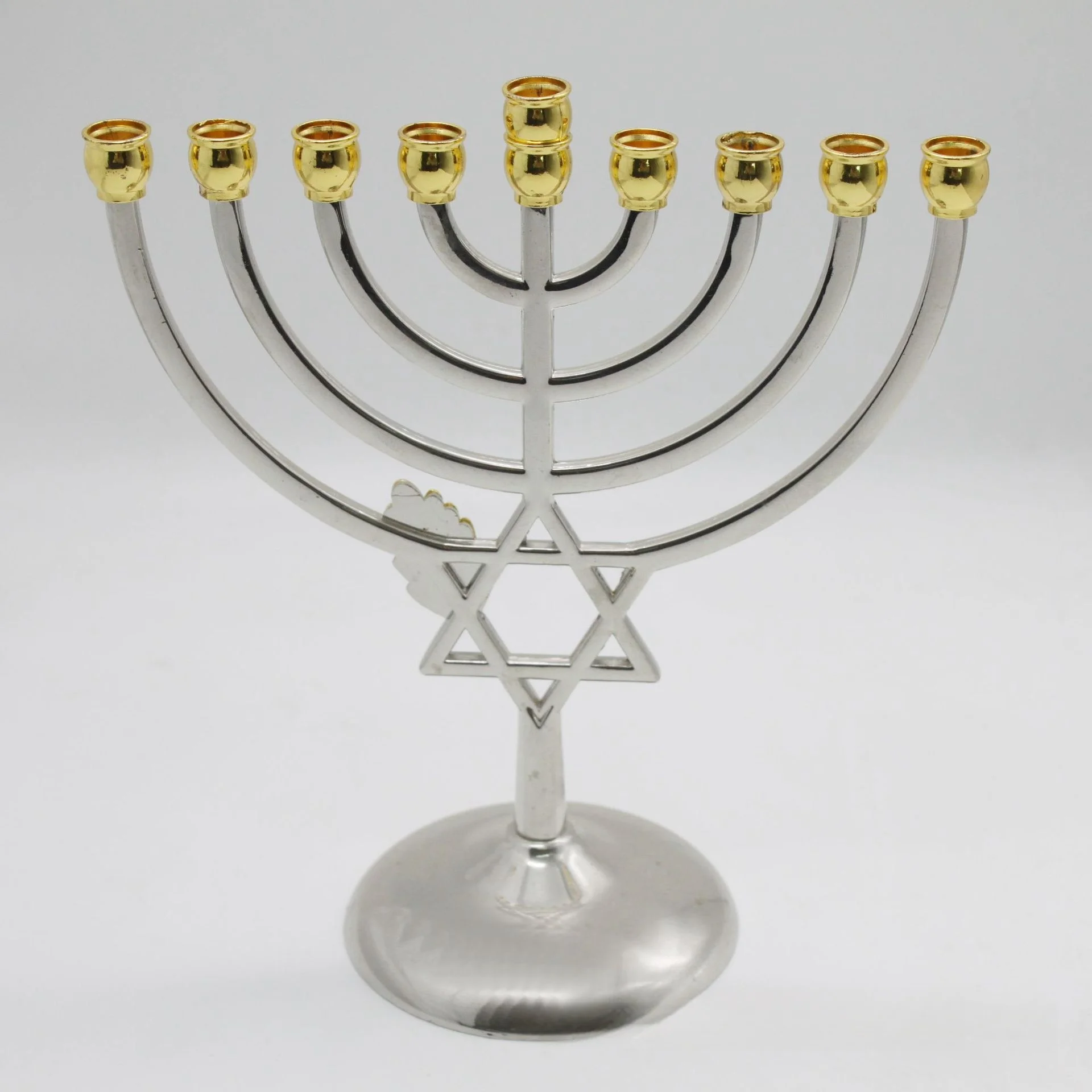 Nine headed candle holder handicraft ornament, Israel Hanukkah Golden leaf candle holder