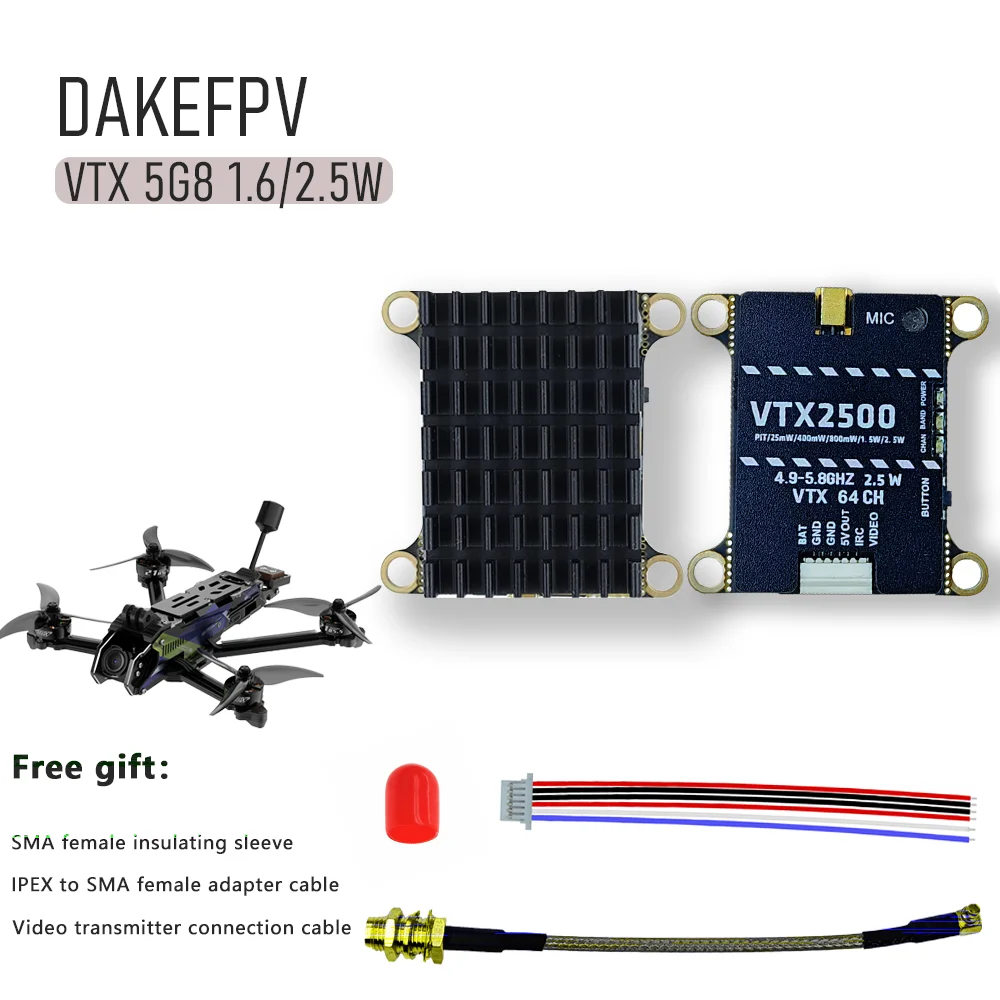 DAKEFPV 1.6W/2.5W Analog Video Transmitter (VTX) 5.8GHz High-Power Long-Range for Cross-Brand FPV Drones