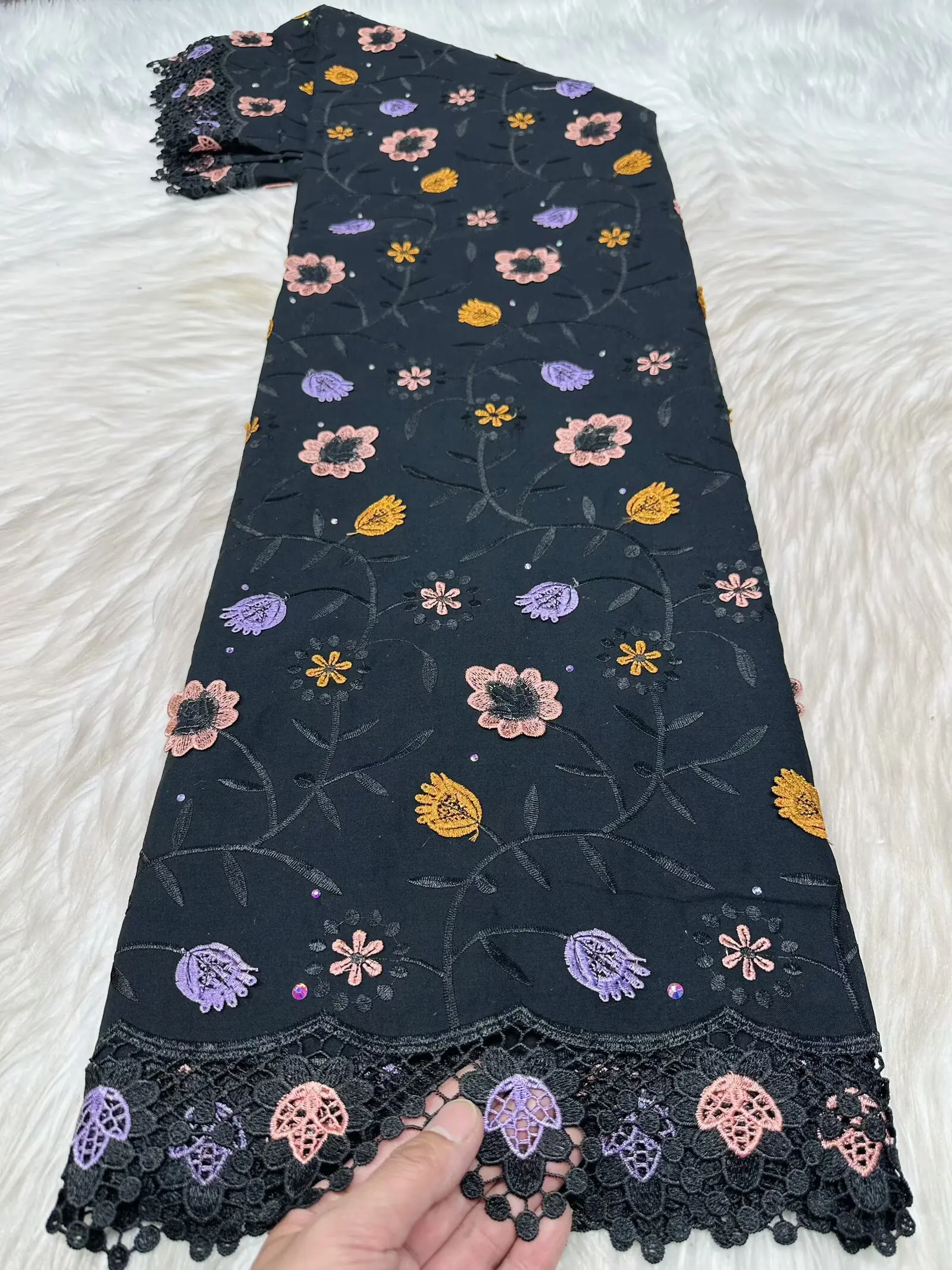 

2026 Swiss Voile Lace Fabric with 3D Flower Applique And Stones Super Quality african fabric for women Wedding Dress Lace L18-5