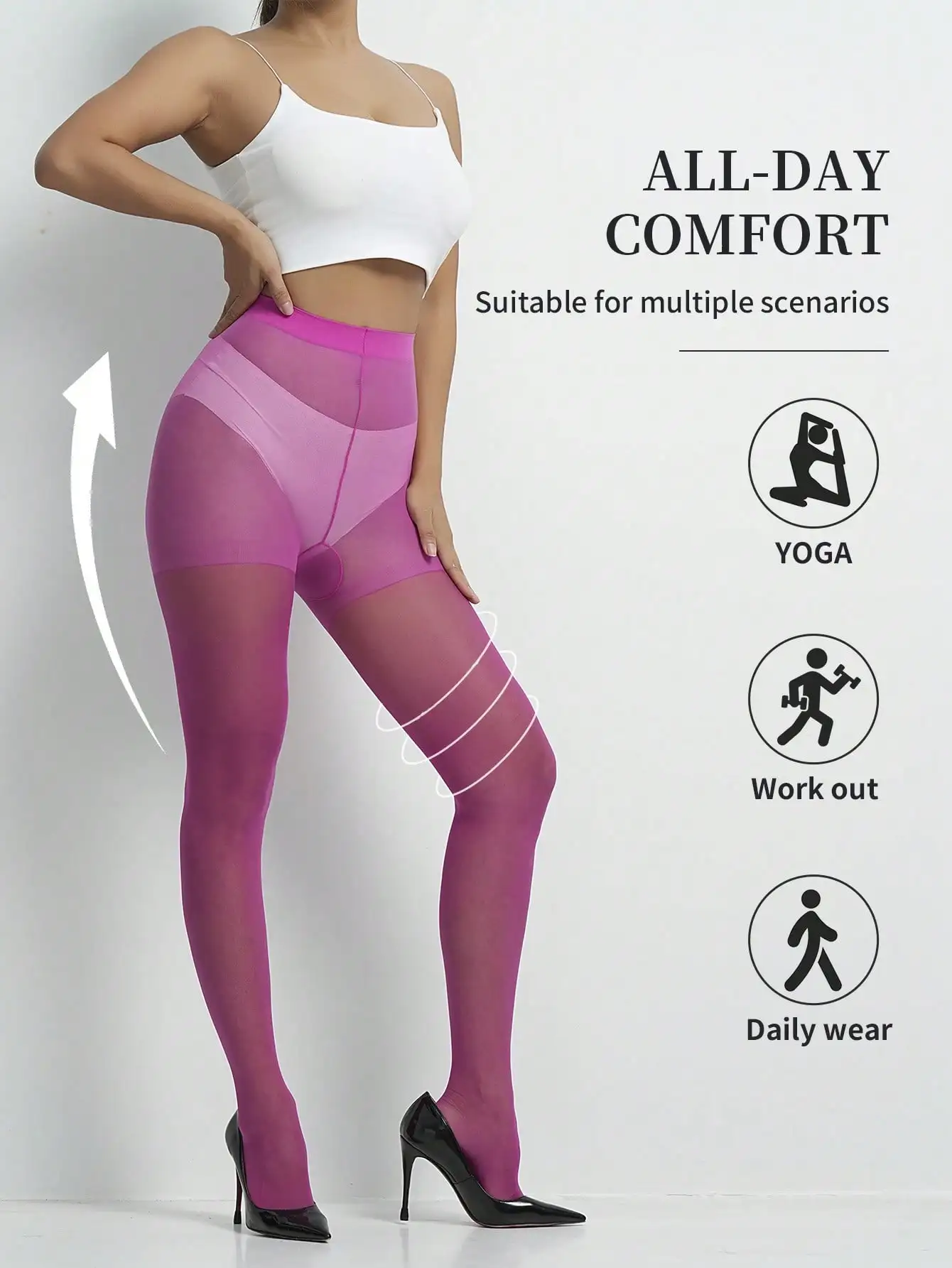 1 Paar Damen-Strumpfhosen in Magenta, durchsichtige Strumpfhosen, dehnbare Strumpfhosen mit hoher Taille, Damenstrumpfhosen