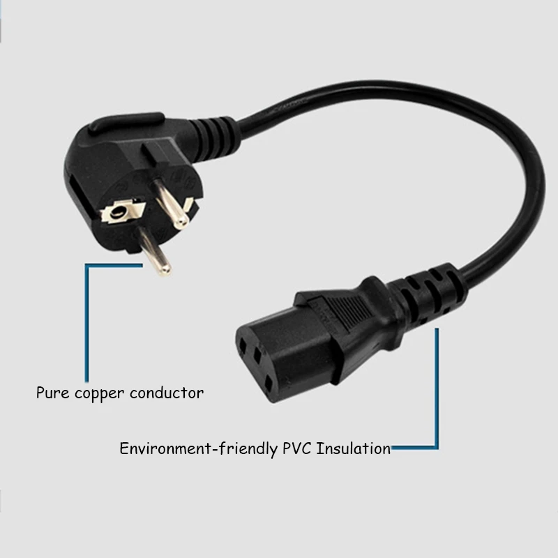 Kabel Daya EU kabel daya tipe F Schuko Plug IEC C13 kabel catu daya untuk PC Monitor komputer Printer TV(0.6M, colokan EU)