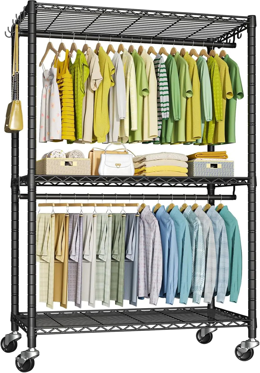 

P3 Plus Rolling Clothes Rack, Clothing Racks for Hanging Clothes, Heavy Duty Garment Rack with Wheels