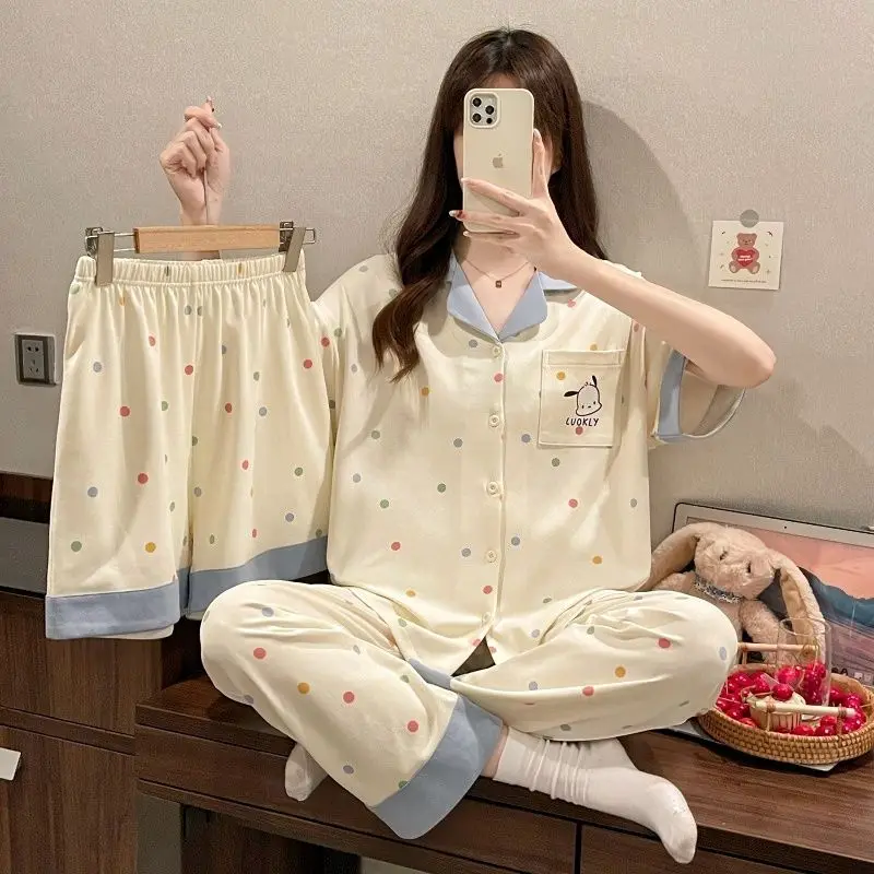 

Sanrio Pochacco Sleeping Clothes for Woman Summer Negligee Pants Shorts Short Sleeve Pajama Cute Cartoon Sleepwear Home Suit New