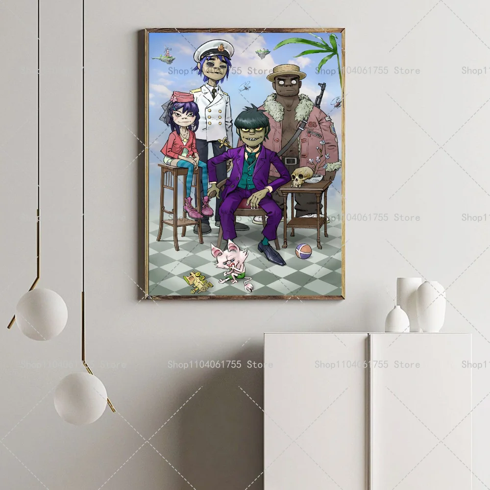1PC Band Gorillaz Poster Self-adhesive Art Waterproof Paper Sticker Coffee House Bar Room Wall Decor