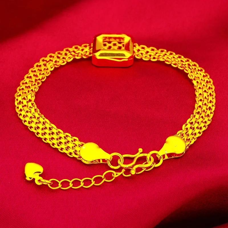 Women's Watch Clasp Flat Bracelet 24K Gold AU999 - Traditional craft, smooth watch clasp, wrist-fitting flat chain