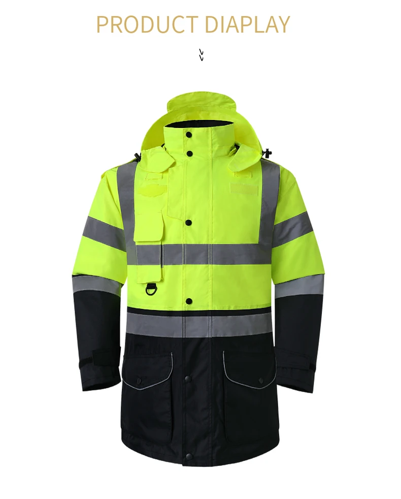 Safety Jacket Reflective Waterproof Windproof Coldproof Hi Vis 7 in 1 Parka Windbreaker Workwear with Detachable Cotton Linner
