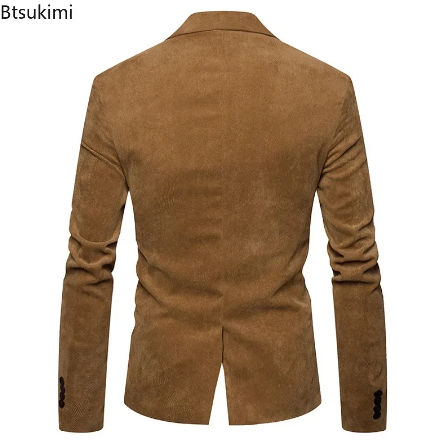 New High Quality Men\'s Leisure Corduroy Blazers Jacket Fashion Patchwork Single Button Casual Slim Suit Jacket for Men Clothing