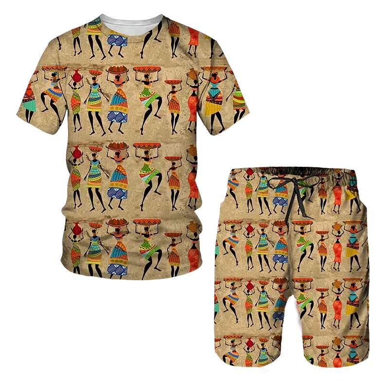 Conjuntos de impressão 3D estilo celebridade africano para crianças, camisetas da moda, shorts de praia, camisetas de banho, tops harajuku, ternos