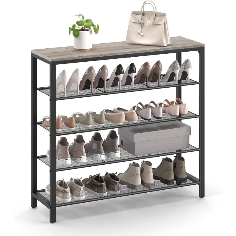 

Shoe Rack, Organizer for Closet with 4 Mesh Shelves and Large Top for Bags, Entryway Hallway Shelf, Steel Frame, Industrial