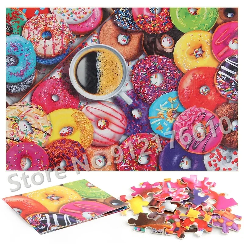 Colorful Donuts Cake Dessert Jigsaw Puzzle 300/500/1000 Pieces Kitchen Decor Foods Diy Puzzle Decompress Educational Toys Gifts