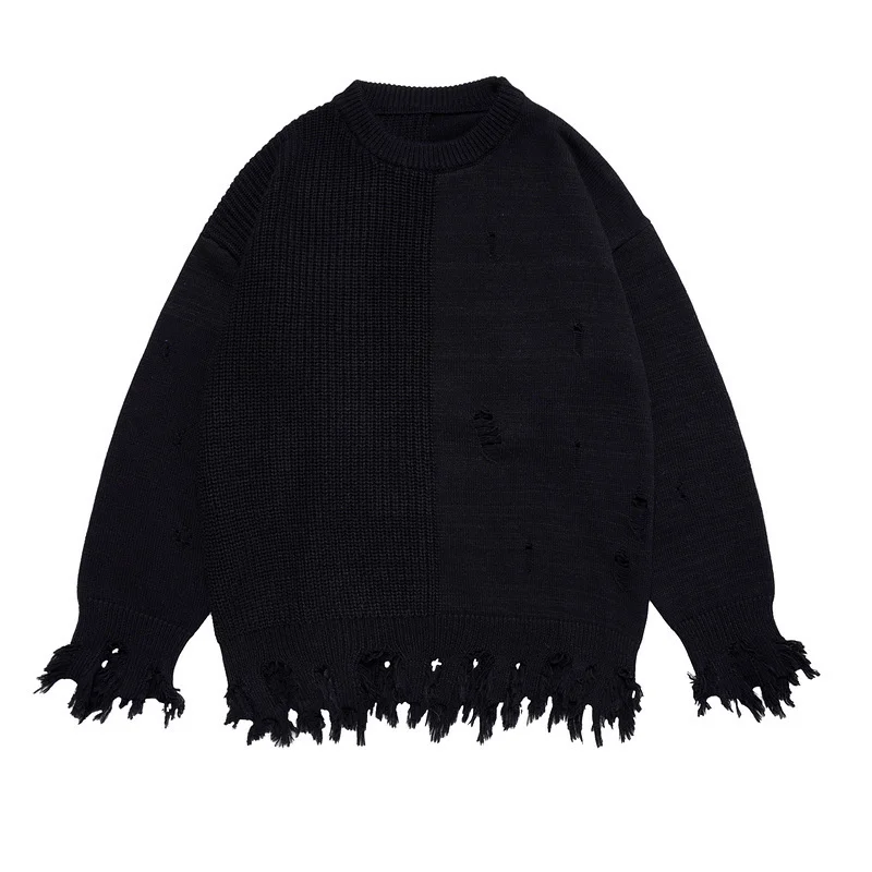

Men's Oversize Knitted Pullover Hip Hop Ripped Hole Sweaters Streetwear Vintage Loose Sweater Coat